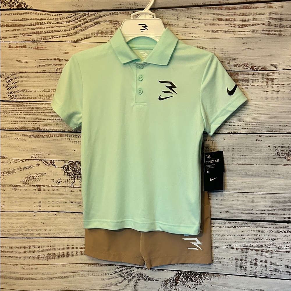 NWT Nike Kids Light Green Polo Shirt with matching shorts size 6